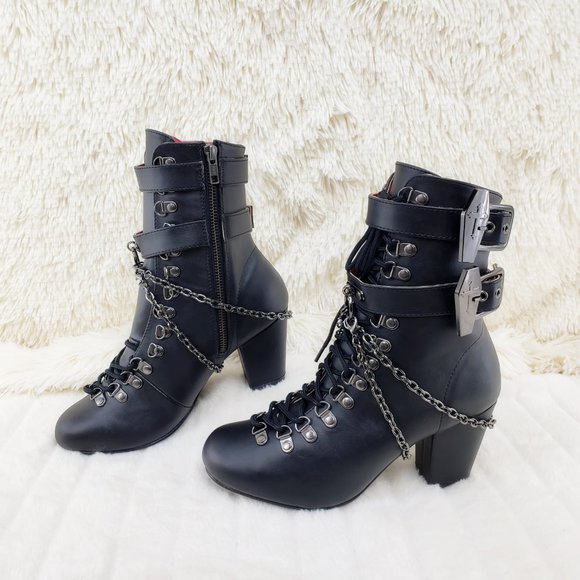 Vivika Goth Granny Ankle Boots Coffin Straps & Chain - Picture 11 of 16